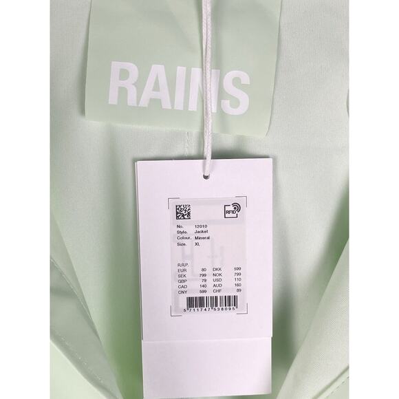 Rains Size XL Unisex Hooded Rain Jacket In Mineral Waterproof, Windproof NWT - Picture 7 of 9